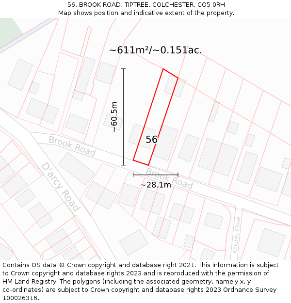 56, BROOK ROAD, TIPTREE, COLCHESTER, CO5 0RH: Plot and title map