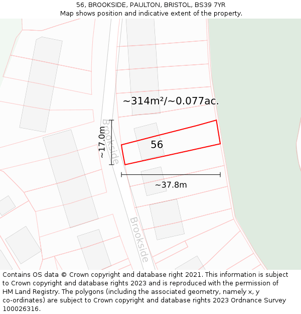 56, BROOKSIDE, PAULTON, BRISTOL, BS39 7YR: Plot and title map