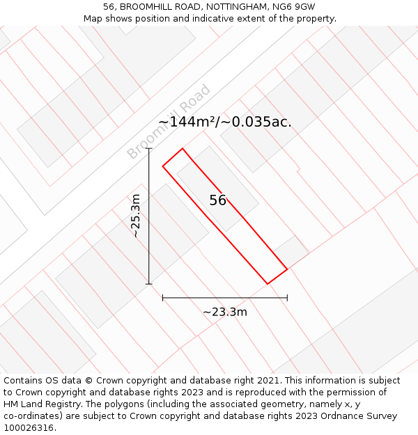 56, BROOMHILL ROAD, NOTTINGHAM, NG6 9GW: Plot and title map