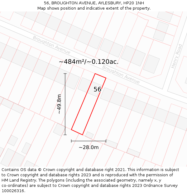 56, BROUGHTON AVENUE, AYLESBURY, HP20 1NH: Plot and title map