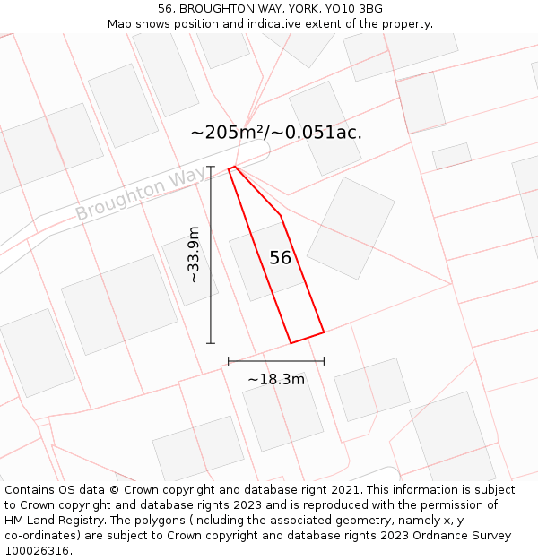 56, BROUGHTON WAY, YORK, YO10 3BG: Plot and title map