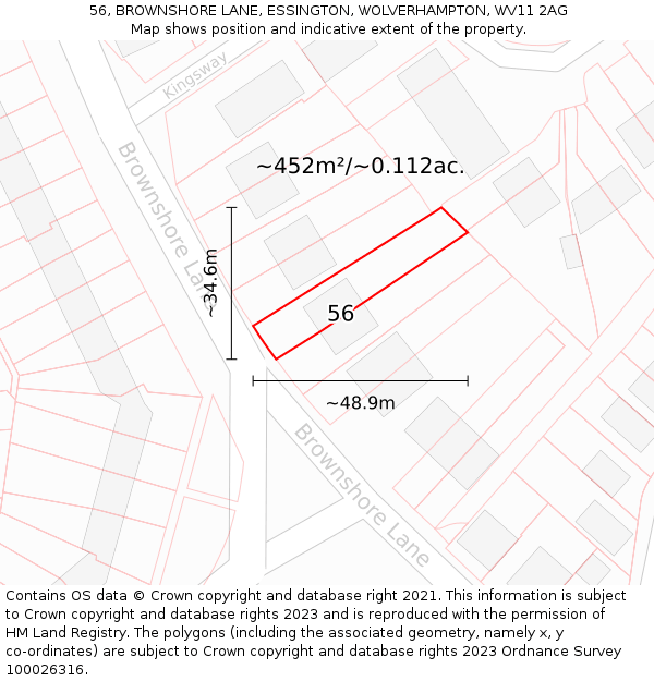 56, BROWNSHORE LANE, ESSINGTON, WOLVERHAMPTON, WV11 2AG: Plot and title map