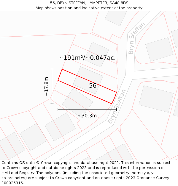 56, BRYN STEFFAN, LAMPETER, SA48 8BS: Plot and title map