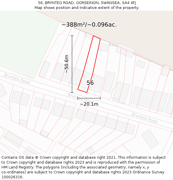 56, BRYNTEG ROAD, GORSEINON, SWANSEA, SA4 4FJ: Plot and title map