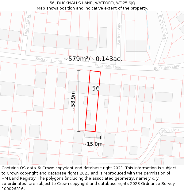 56, BUCKNALLS LANE, WATFORD, WD25 9JQ: Plot and title map