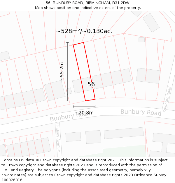 56, BUNBURY ROAD, BIRMINGHAM, B31 2DW: Plot and title map