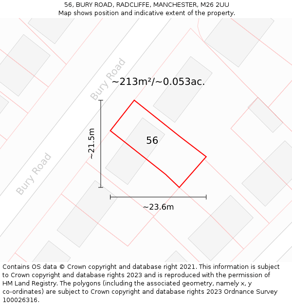 56, BURY ROAD, RADCLIFFE, MANCHESTER, M26 2UU: Plot and title map