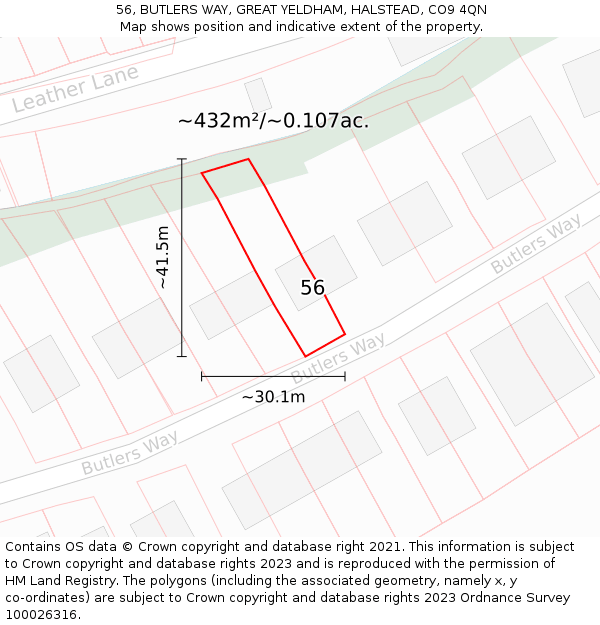 56, BUTLERS WAY, GREAT YELDHAM, HALSTEAD, CO9 4QN: Plot and title map