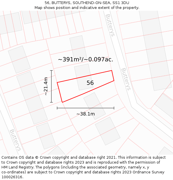 56, BUTTERYS, SOUTHEND-ON-SEA, SS1 3DU: Plot and title map