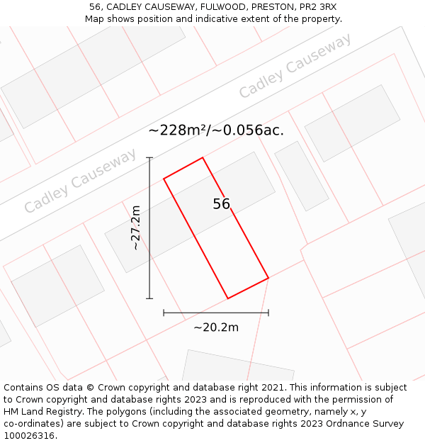 56, CADLEY CAUSEWAY, FULWOOD, PRESTON, PR2 3RX: Plot and title map