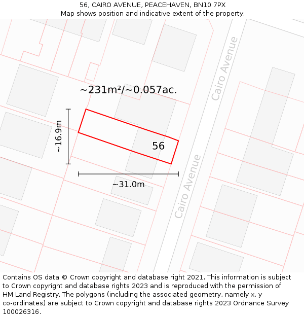 56, CAIRO AVENUE, PEACEHAVEN, BN10 7PX: Plot and title map