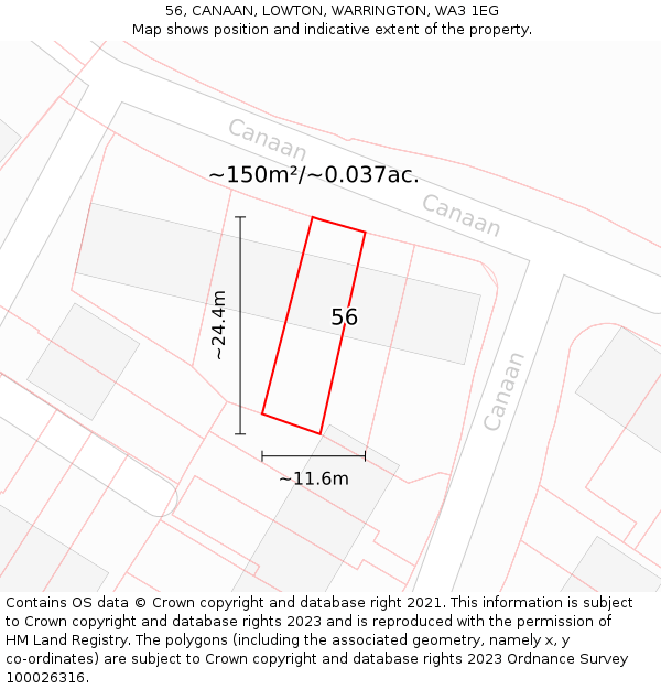 56, CANAAN, LOWTON, WARRINGTON, WA3 1EG: Plot and title map