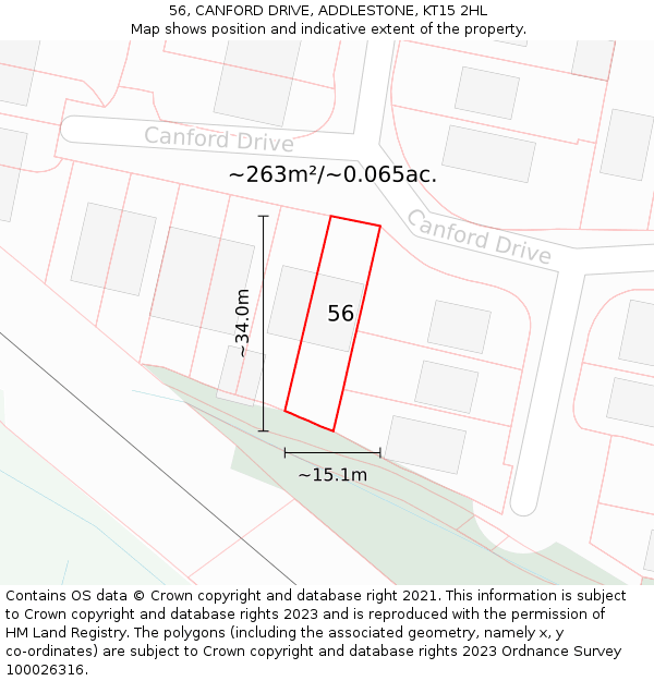 56, CANFORD DRIVE, ADDLESTONE, KT15 2HL: Plot and title map