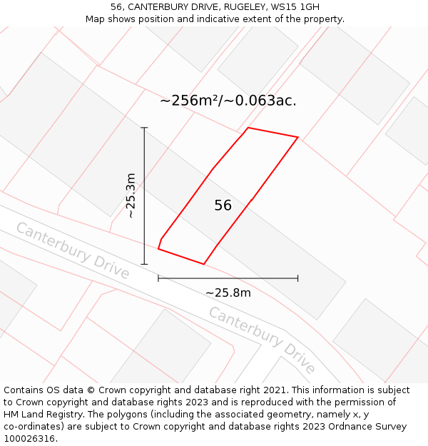 56, CANTERBURY DRIVE, RUGELEY, WS15 1GH: Plot and title map