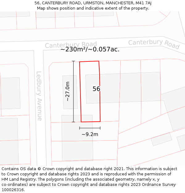 56, CANTERBURY ROAD, URMSTON, MANCHESTER, M41 7AJ: Plot and title map