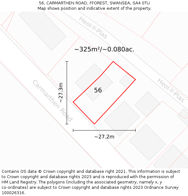 56, CARMARTHEN ROAD, FFOREST, SWANSEA, SA4 0TU: Plot and title map