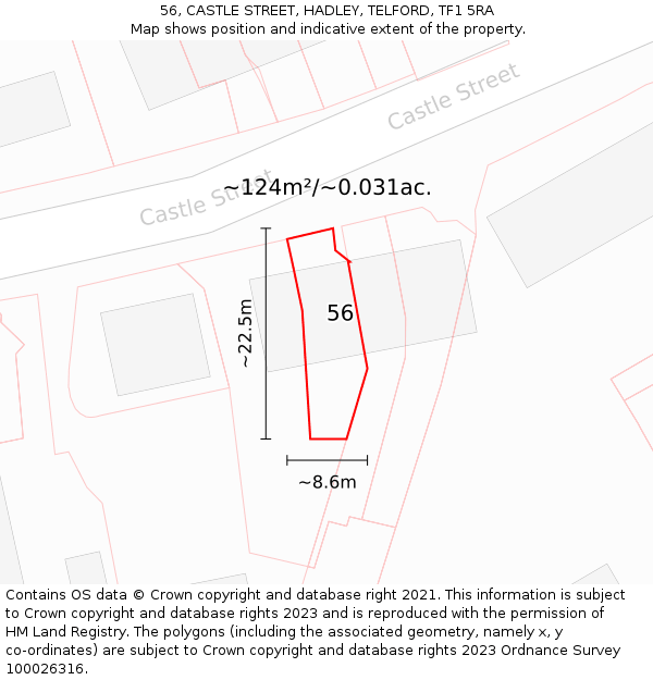 56, CASTLE STREET, HADLEY, TELFORD, TF1 5RA: Plot and title map