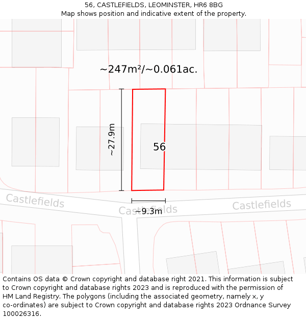 56, CASTLEFIELDS, LEOMINSTER, HR6 8BG: Plot and title map