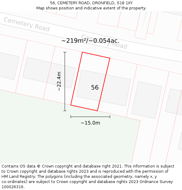 56, CEMETERY ROAD, DRONFIELD, S18 1XY: Plot and title map