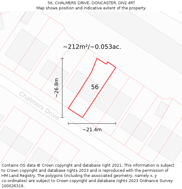 56, CHALMERS DRIVE, DONCASTER, DN2 4RT: Plot and title map