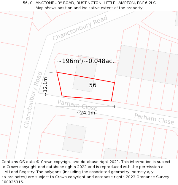 56, CHANCTONBURY ROAD, RUSTINGTON, LITTLEHAMPTON, BN16 2LS: Plot and title map