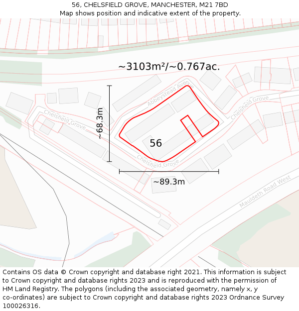 56, CHELSFIELD GROVE, MANCHESTER, M21 7BD: Plot and title map