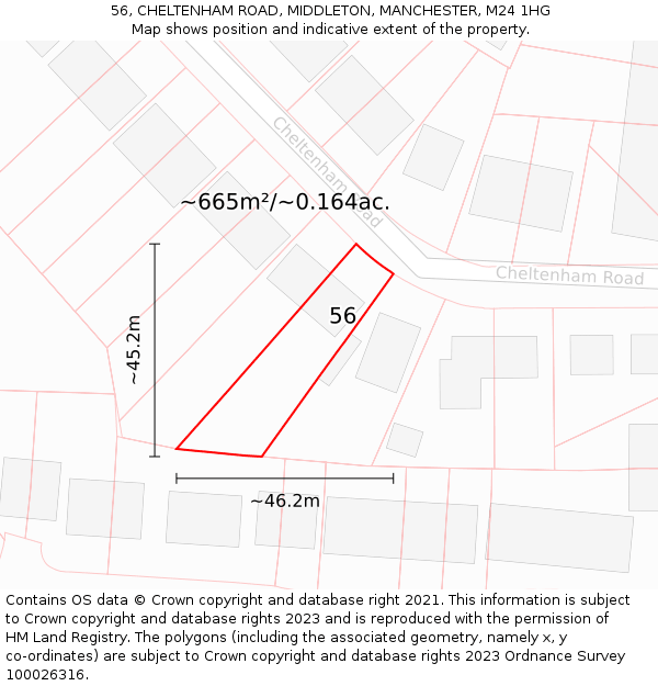 56, CHELTENHAM ROAD, MIDDLETON, MANCHESTER, M24 1HG: Plot and title map