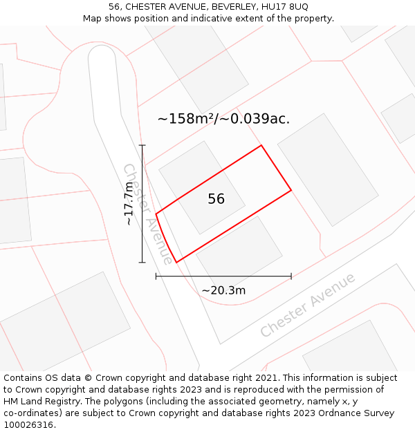 56, CHESTER AVENUE, BEVERLEY, HU17 8UQ: Plot and title map