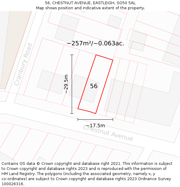 56, CHESTNUT AVENUE, EASTLEIGH, SO50 5AL: Plot and title map