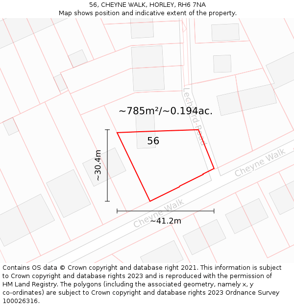 56, CHEYNE WALK, HORLEY, RH6 7NA: Plot and title map