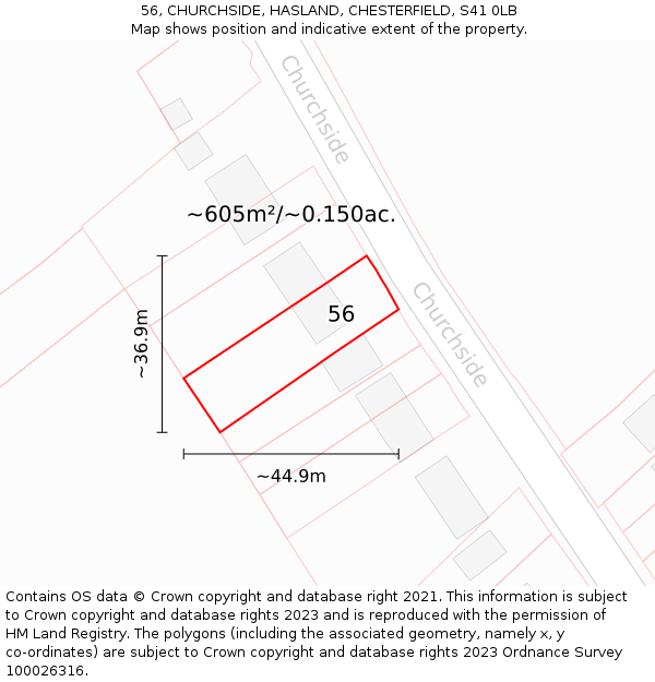 56, CHURCHSIDE, HASLAND, CHESTERFIELD, S41 0LB: Plot and title map