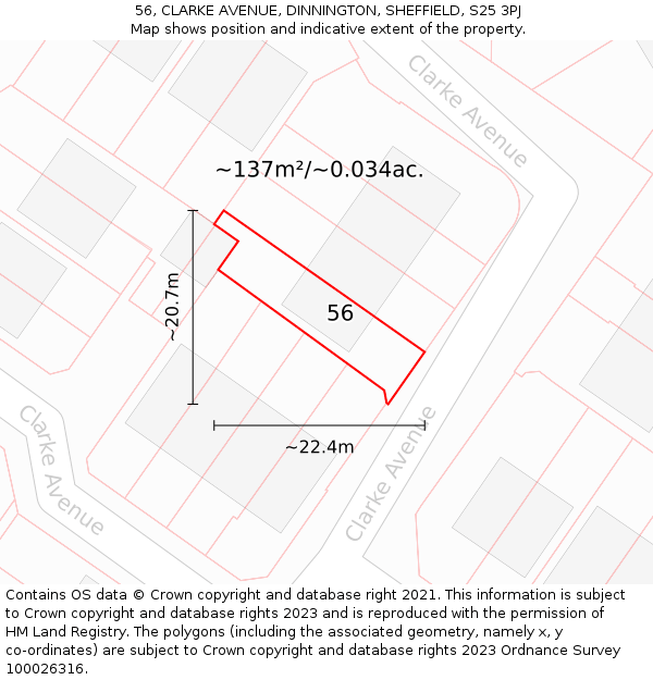 56, CLARKE AVENUE, DINNINGTON, SHEFFIELD, S25 3PJ: Plot and title map