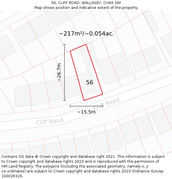 56, CLIFF ROAD, WALLASEY, CH44 3AY: Plot and title map