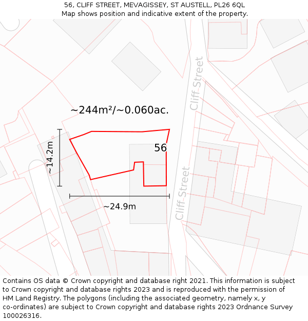 56, CLIFF STREET, MEVAGISSEY, ST AUSTELL, PL26 6QL: Plot and title map