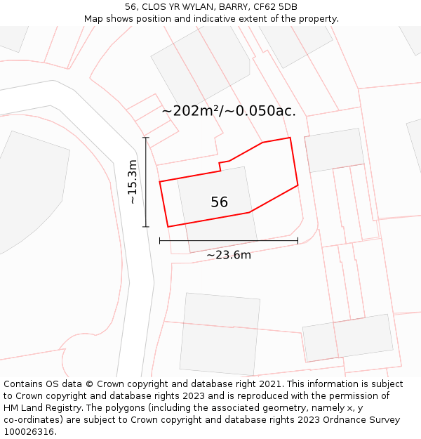 56, CLOS YR WYLAN, BARRY, CF62 5DB: Plot and title map