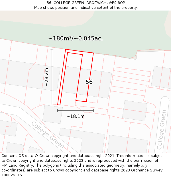 56, COLLEGE GREEN, DROITWICH, WR9 8QP: Plot and title map