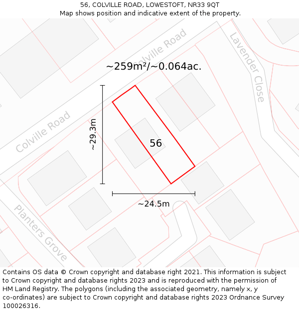 56, COLVILLE ROAD, LOWESTOFT, NR33 9QT: Plot and title map