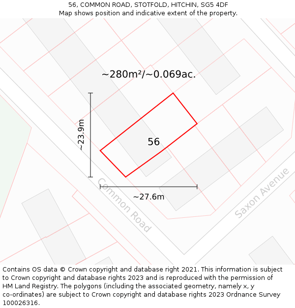 56, COMMON ROAD, STOTFOLD, HITCHIN, SG5 4DF: Plot and title map