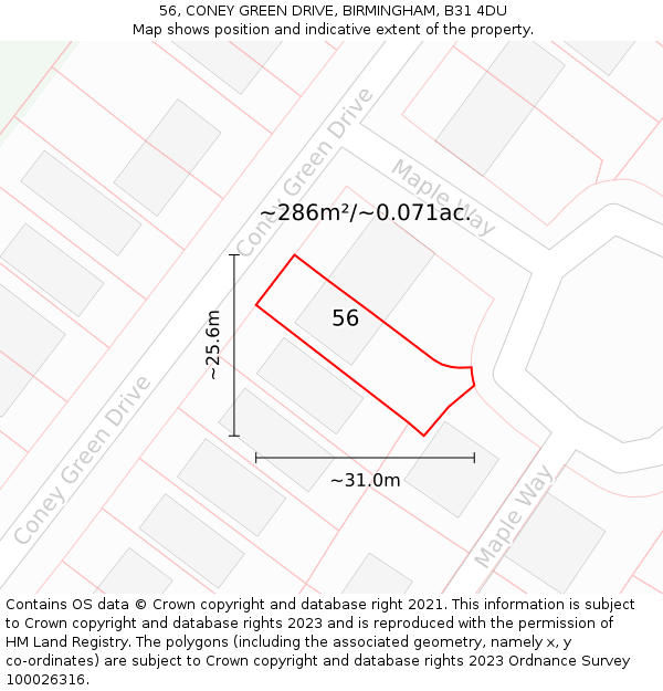 56, CONEY GREEN DRIVE, BIRMINGHAM, B31 4DU: Plot and title map