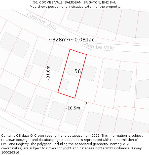 56, COOMBE VALE, SALTDEAN, BRIGHTON, BN2 8HL: Plot and title map