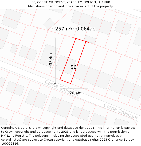 56, CORRIE CRESCENT, KEARSLEY, BOLTON, BL4 8RP: Plot and title map