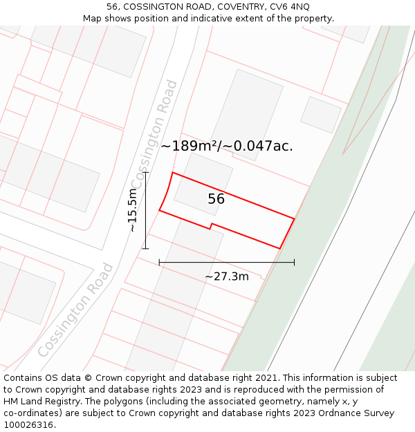56, COSSINGTON ROAD, COVENTRY, CV6 4NQ: Plot and title map