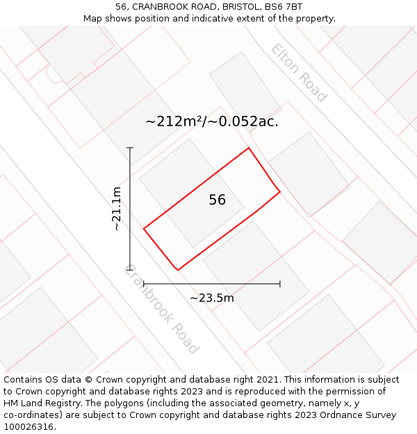 56, CRANBROOK ROAD, BRISTOL, BS6 7BT: Plot and title map