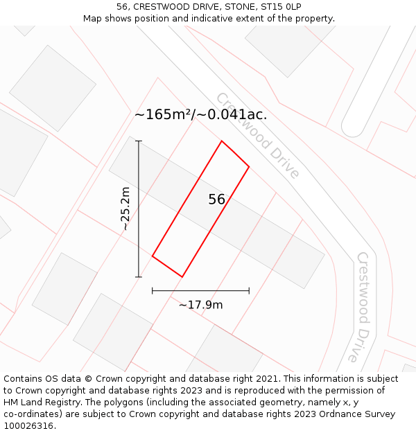 56, CRESTWOOD DRIVE, STONE, ST15 0LP: Plot and title map