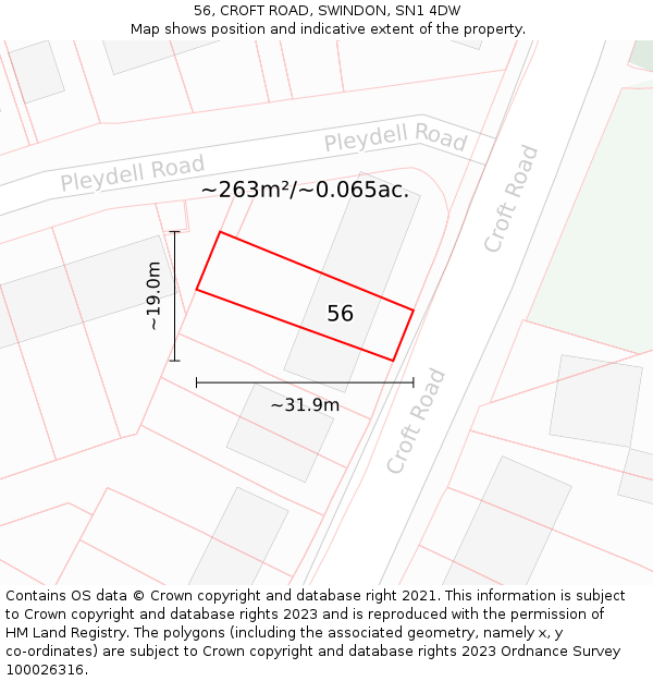 56, CROFT ROAD, SWINDON, SN1 4DW: Plot and title map