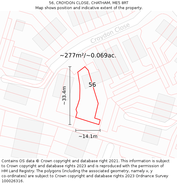 56, CROYDON CLOSE, CHATHAM, ME5 8RT: Plot and title map