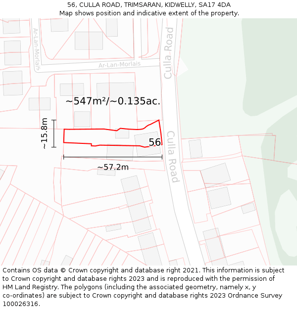 56, CULLA ROAD, TRIMSARAN, KIDWELLY, SA17 4DA: Plot and title map