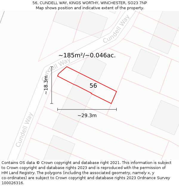 56, CUNDELL WAY, KINGS WORTHY, WINCHESTER, SO23 7NP: Plot and title map