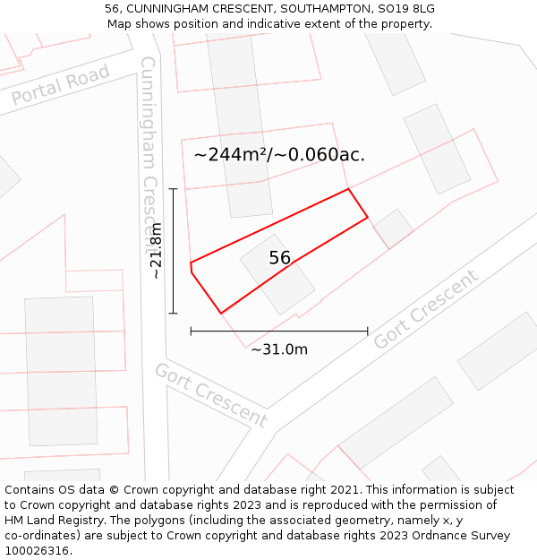 56, CUNNINGHAM CRESCENT, SOUTHAMPTON, SO19 8LG: Plot and title map