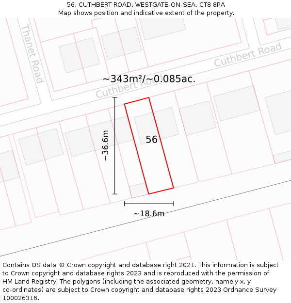 56, CUTHBERT ROAD, WESTGATE-ON-SEA, CT8 8PA: Plot and title map